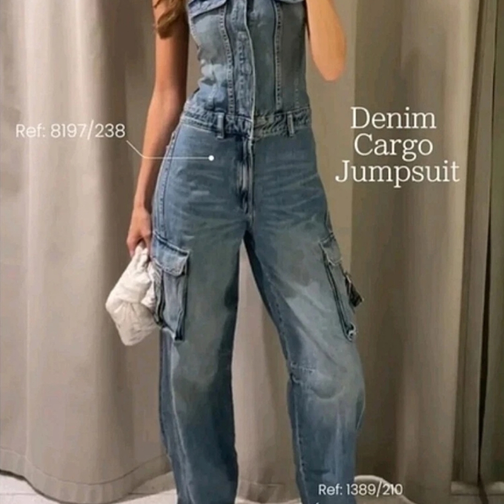 Zara Women's Blue Denim Cargo Overalls